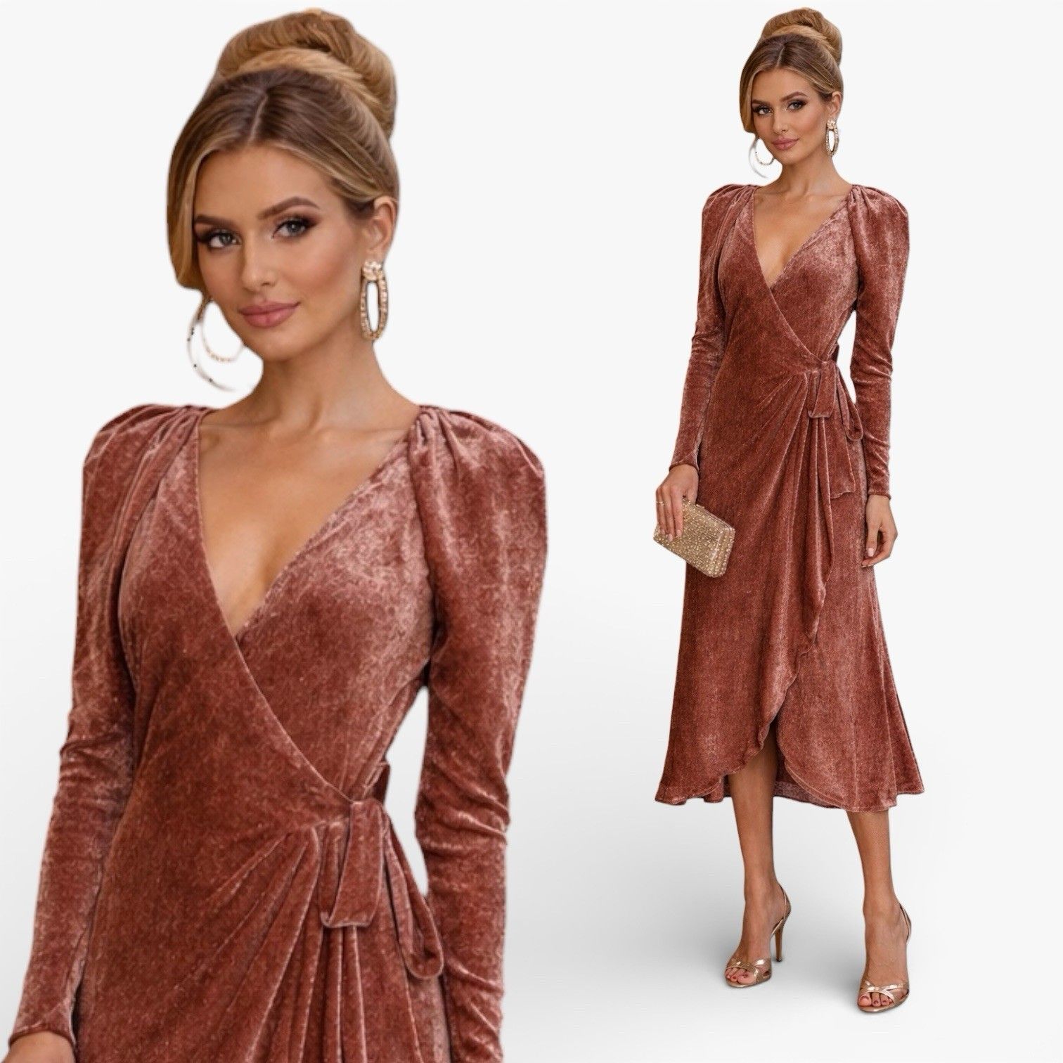 Tanya Taylor Burgundy Velvet Plunge Tie Waist Formal Wrap Dress